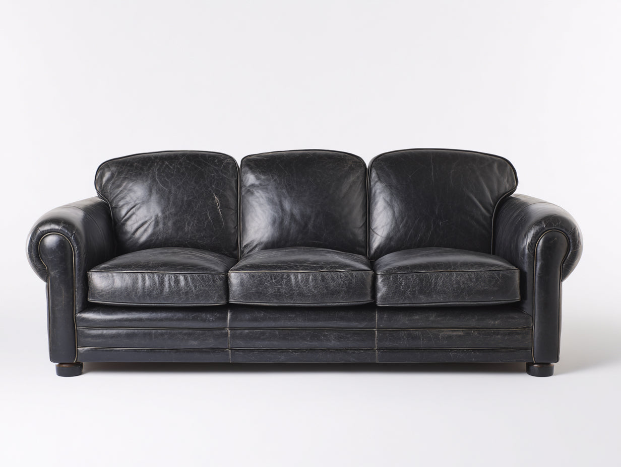 Canapé droit - Cuir synthétique-bois - 202x88x83 cm - Noir - Style vintage