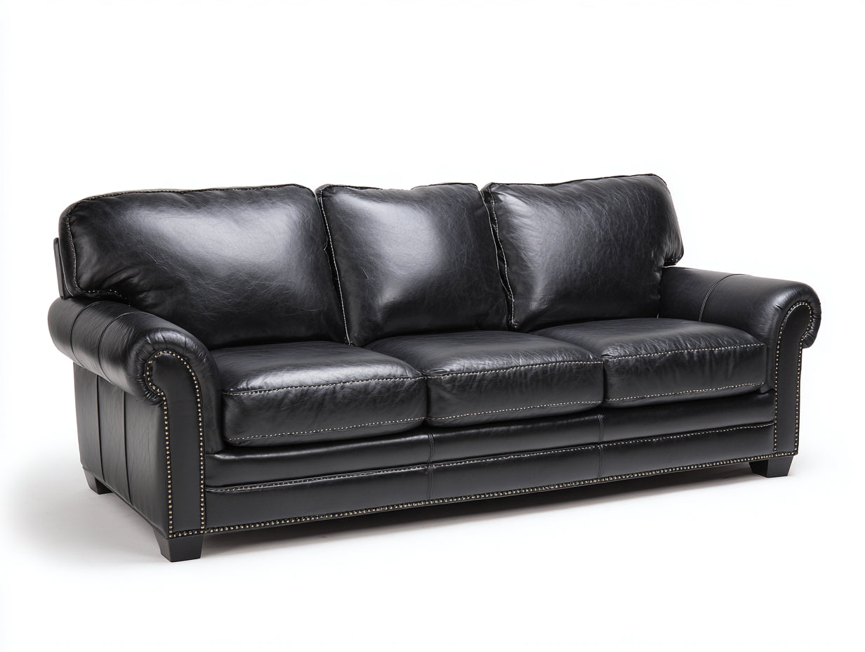 Canapé droit - Cuir synthétique-bois - 211x89x85 cm - Noir - Style classique