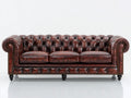 Canapé droit - Cuir synthétique-bois - 226x93x78 cm - Marron acajou - Style Chesterfield