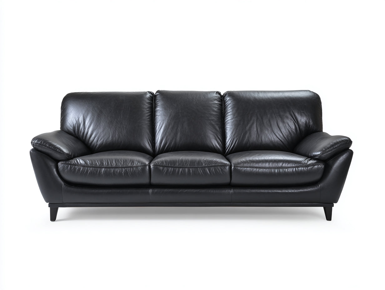 Canapé droit - Cuir synthétique-métal - 212x89x82 cm - Noir - Style contemporain