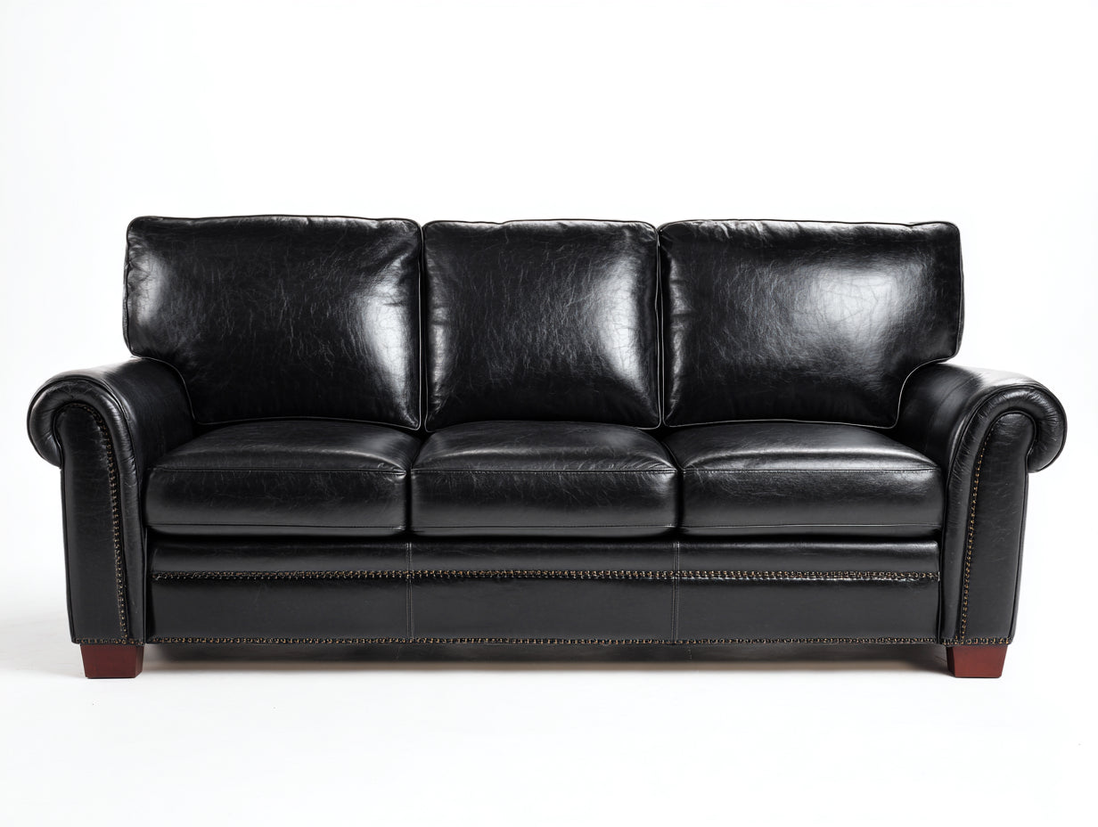 Canapé droit - Cuir synthétique-bois - 208x90x87 cm - Noir - Style classique