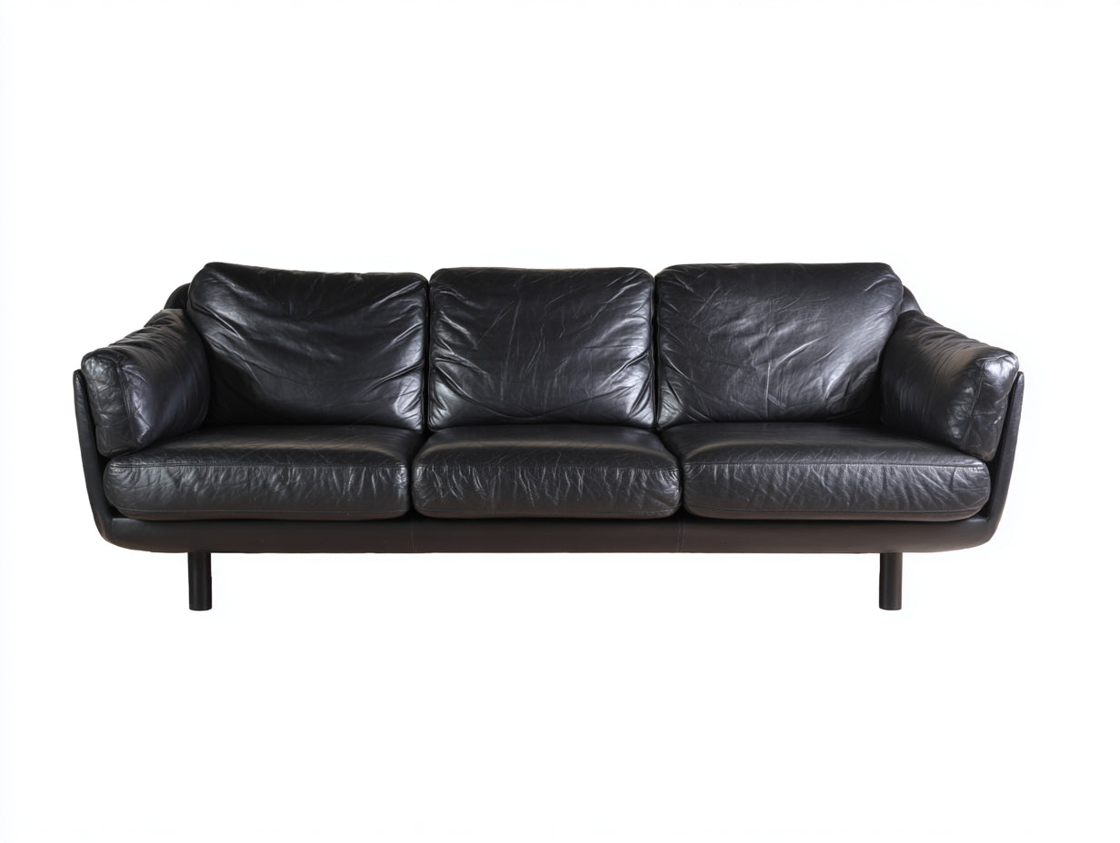 Canapé droit - Cuir synthétique-métal - 207x87x80 cm - Noir - Style contemporain