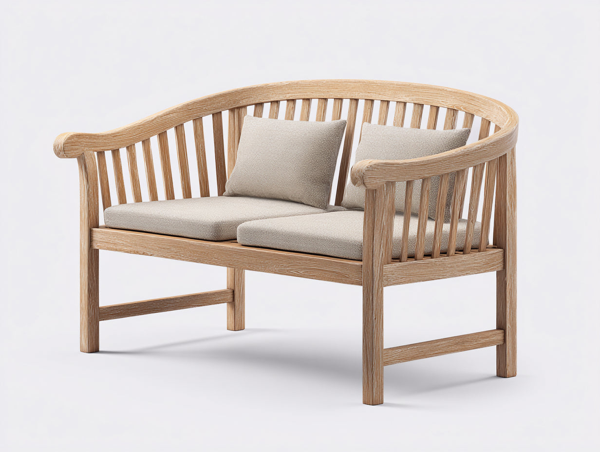 Banc de jardin - bois-textile - 146x72x83 cm - bois clair-beige - style contemporain enveloppant
