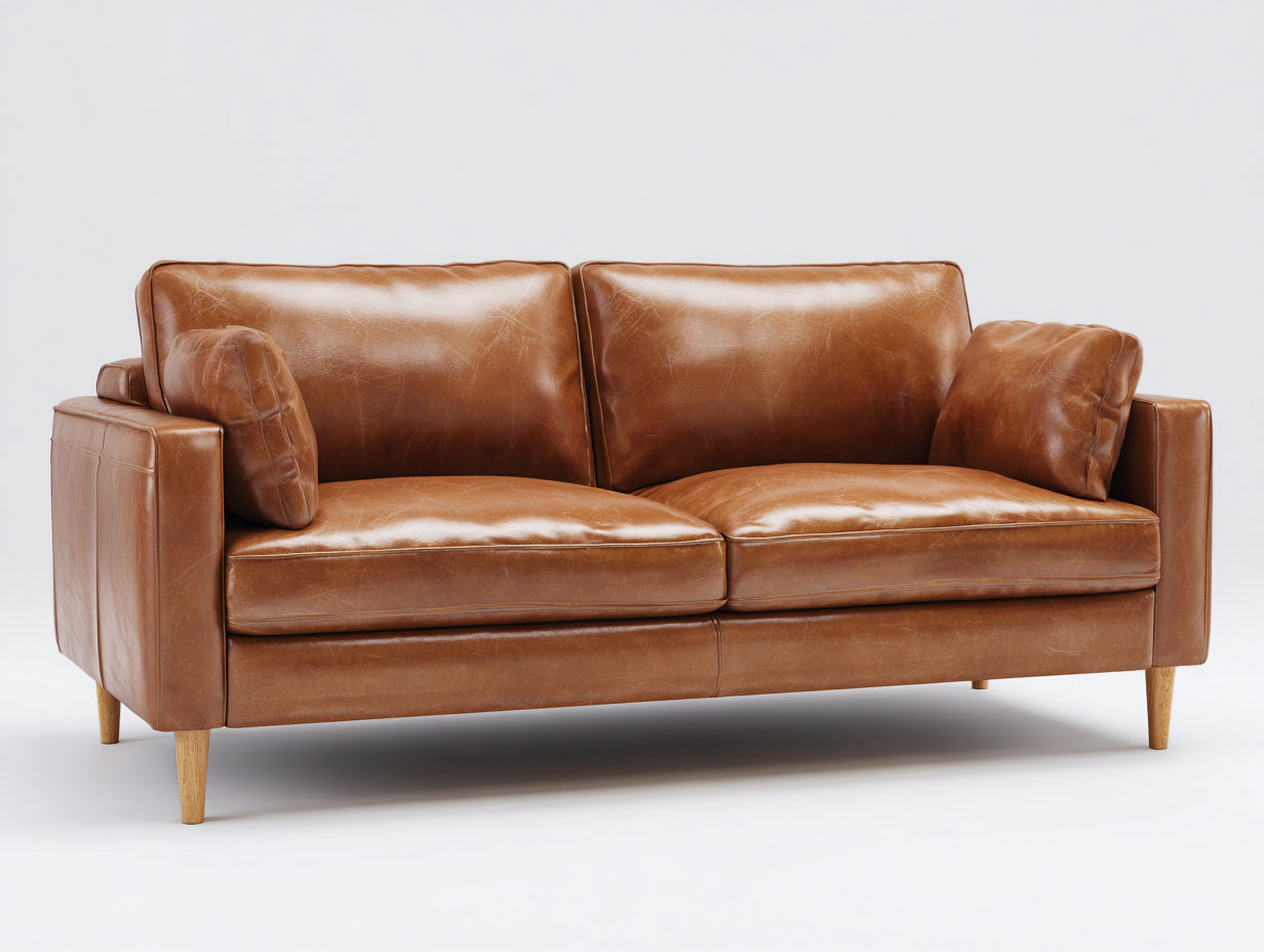 Canapé droit - Cuir synthétique-bois - 184x86x83 cm - Marron camel - Style moderne