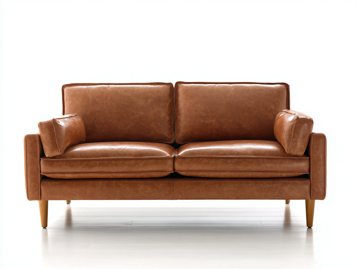 Canapé droit - Cuir synthétique-bois - 190x88x84 cm - Marron caramel - Style moderne