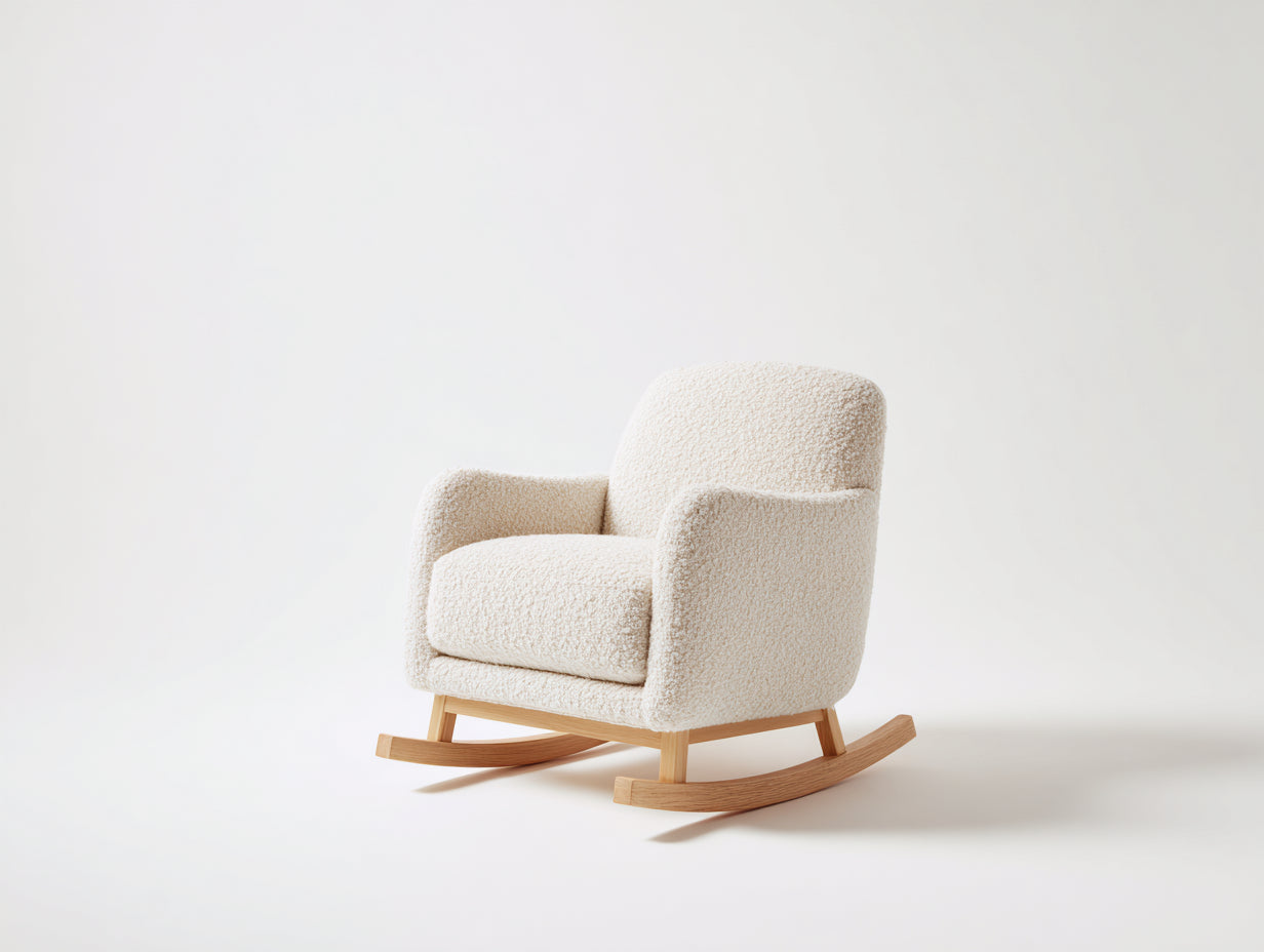 Fauteuil à bascule - tissu bouclé-bois - 80 x 89 x 83 cm - crème-bois clair - scandinave