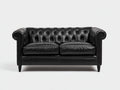 Canapé droit - Cuir synthétique - 176x82x78 cm - Noir - Style Chesterfield
