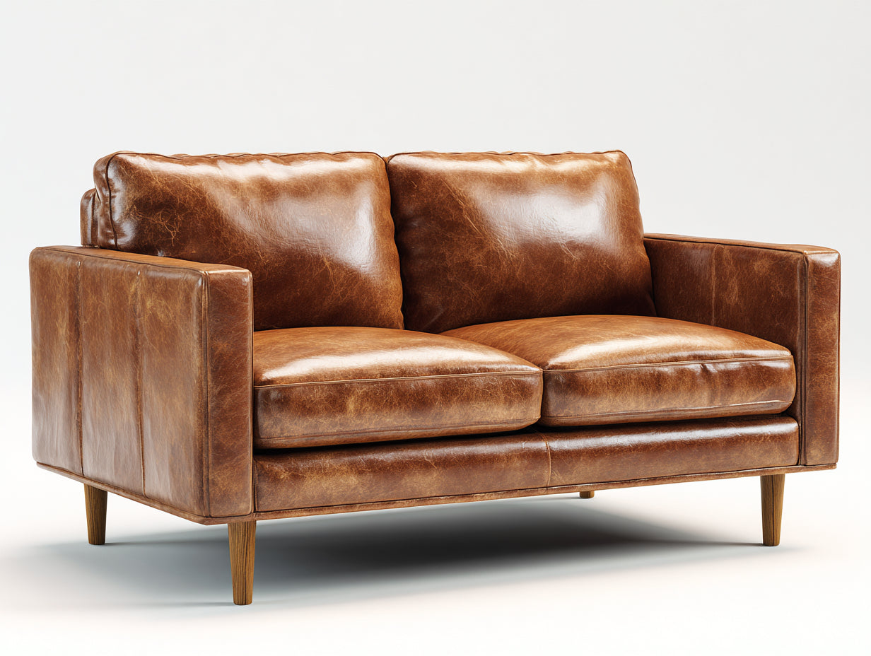 Canapé droit - Cuir synthétique-bois - 178x86x82 cm - Marron camel - Style moderne