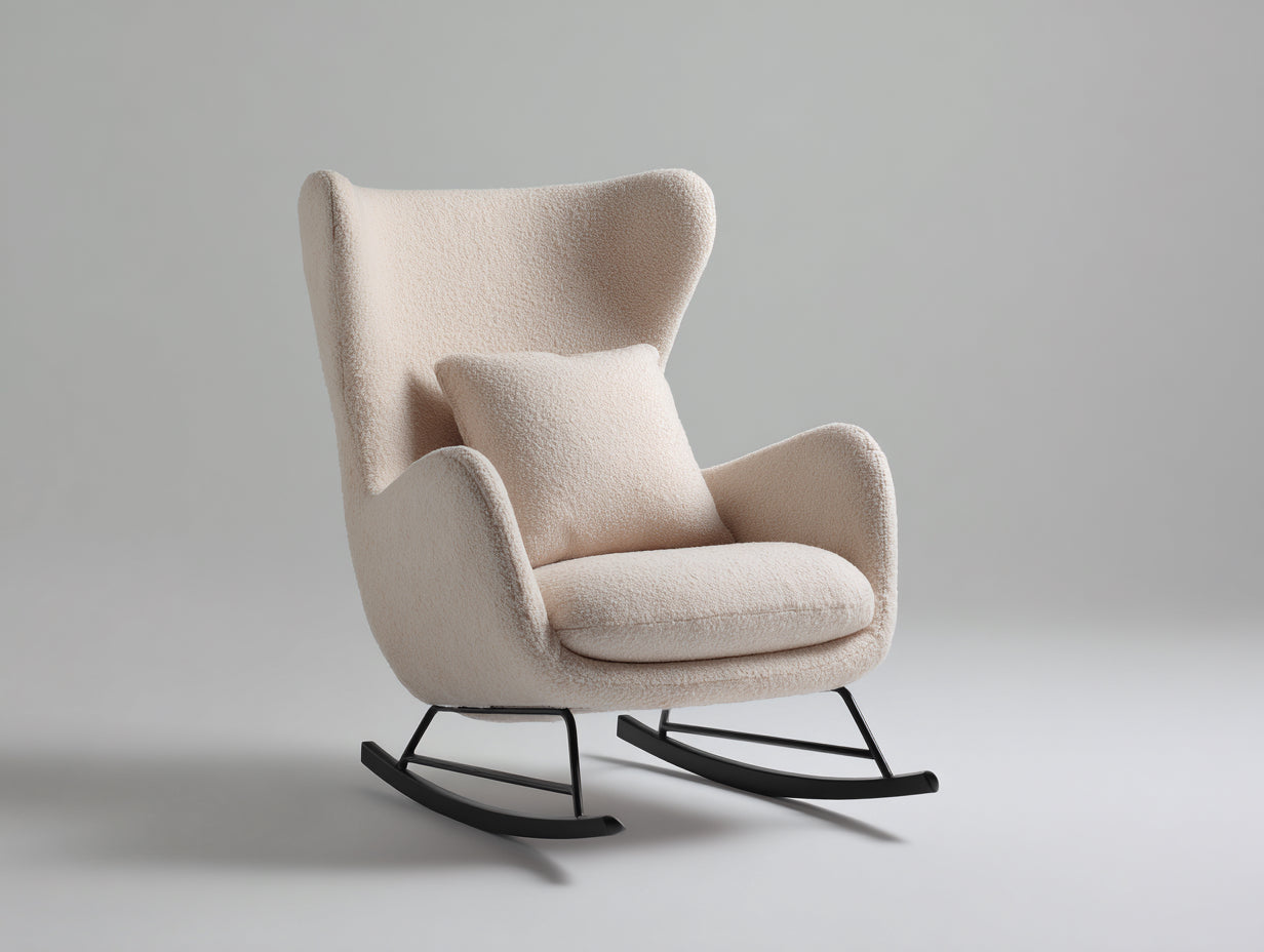 Fauteuil à bascule - tissu bouclé-métal - 86 x 96 x 112 cm - beige-noir - moderne