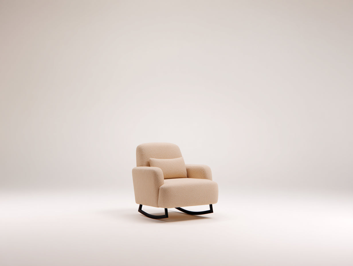 Fauteuil à bascule - tissu bouclé-métal - 76 x 88 x 92 cm - beige-noir - moderne