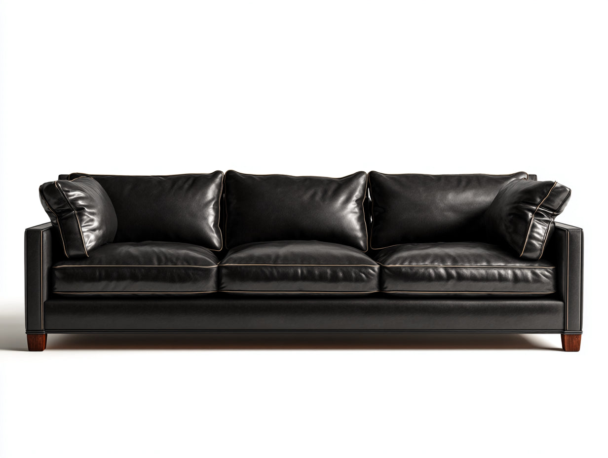 Canapé droit - Cuir synthétique-bois - 220x90x81 cm - Noir - Style minimaliste