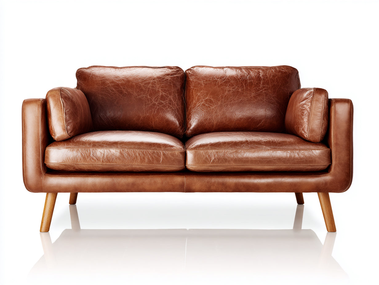 Canapé droit - Cuir synthétique-bois - 180x85x83 cm - Marron cognac - Style moderne