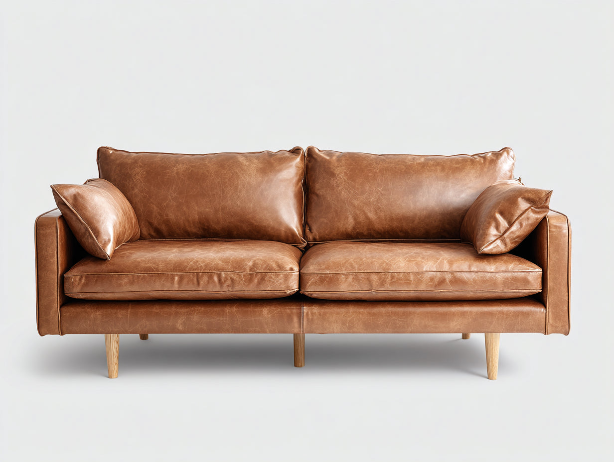 Canapé droit - Cuir synthétique-bois - 186x87x84 cm - Marron caramel - Style moderne