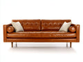 Canapé droit - Cuir synthétique-bois - 224x90x82 cm - Marron caramel - Style rétro moderne