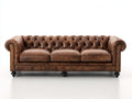 Canapé droit - Cuir synthétique-bois - 230x95x79 cm - Marron noyer - Style Chesterfield classique