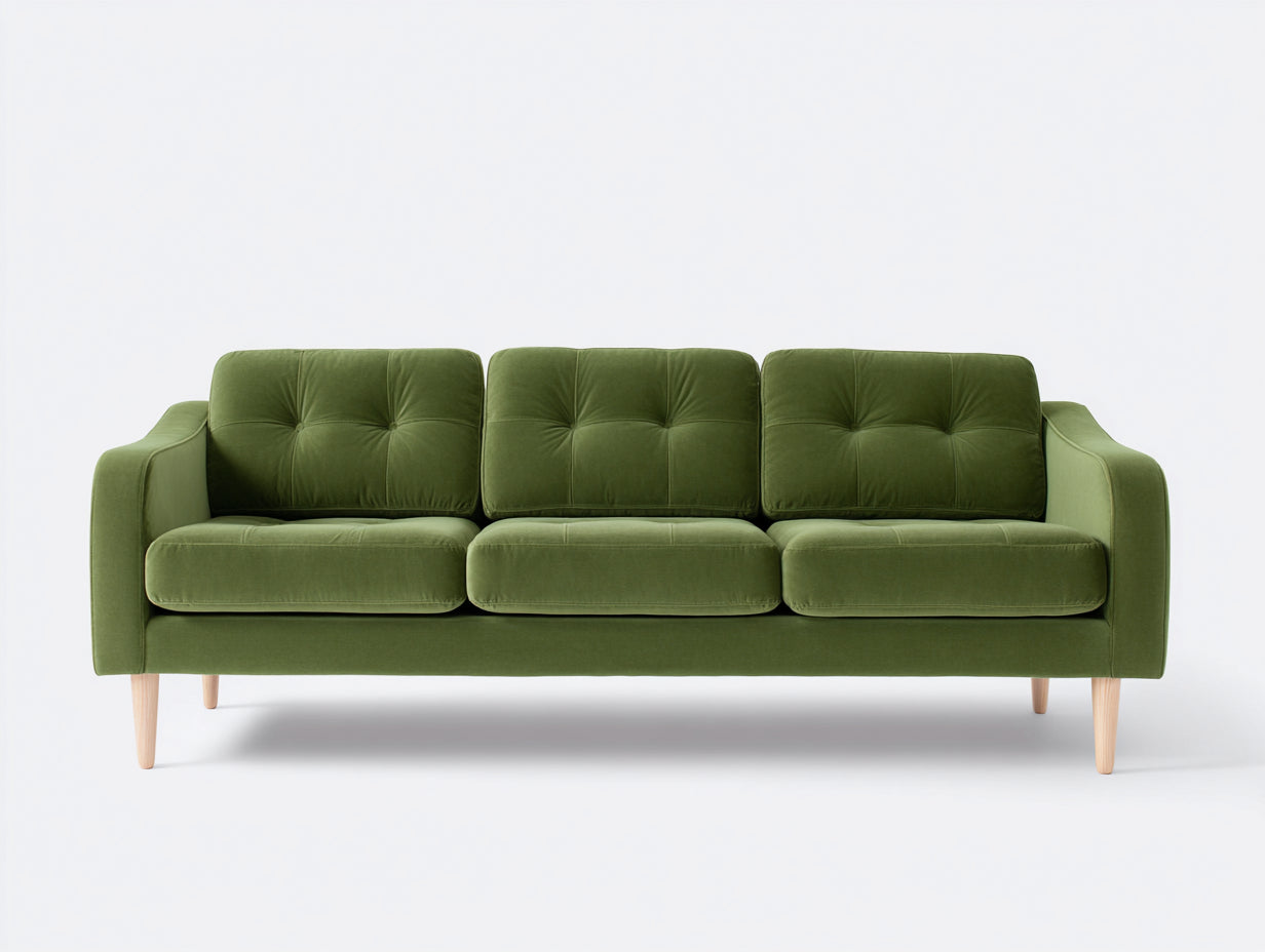 Canapé droit - Velours-bois - 210x88x84 cm - Vert olive - Style moderne