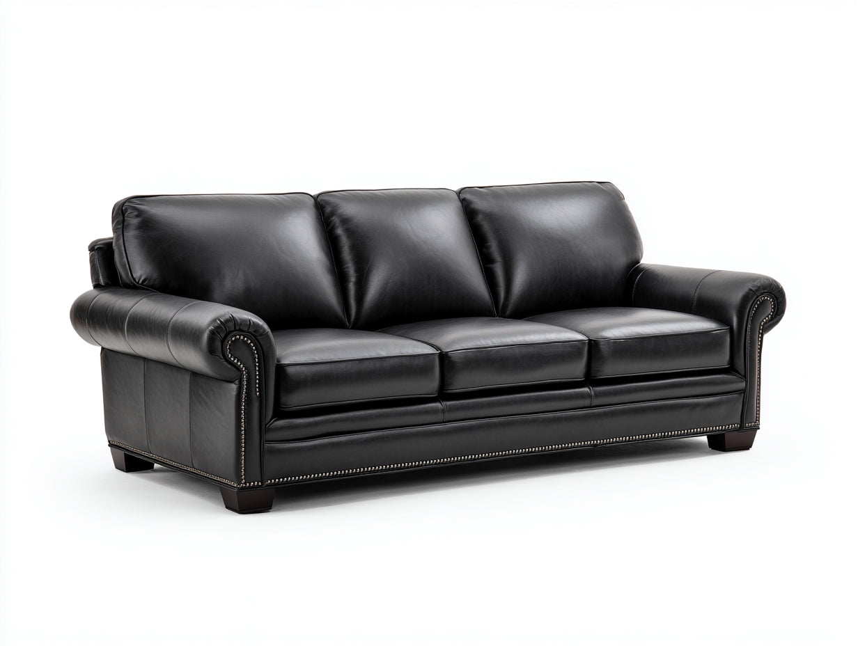 Canapé droit - Cuir synthétique-bois - 213x91x86 cm - Noir - Style classique