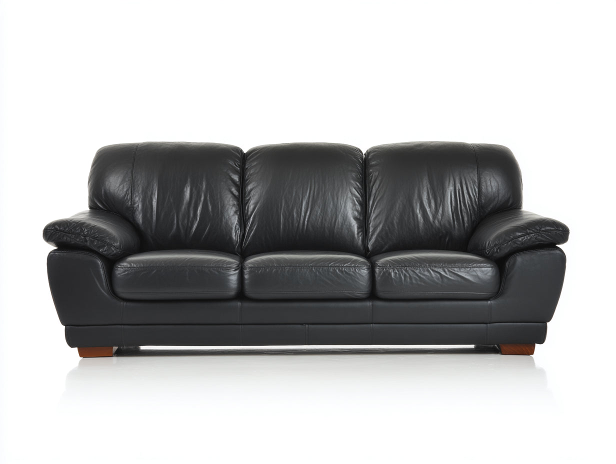 Canapé droit - Cuir synthétique-bois - 214x92x85 cm - Noir - Style contemporain