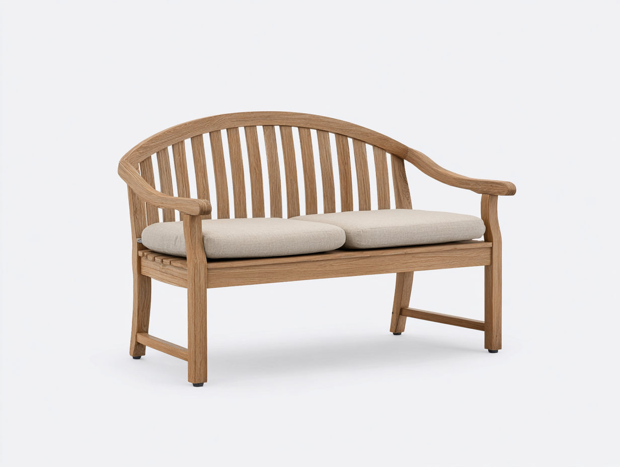 Banc de jardin - bois-textile - 148x66x82 cm - bois naturel-beige - style classique courbé
