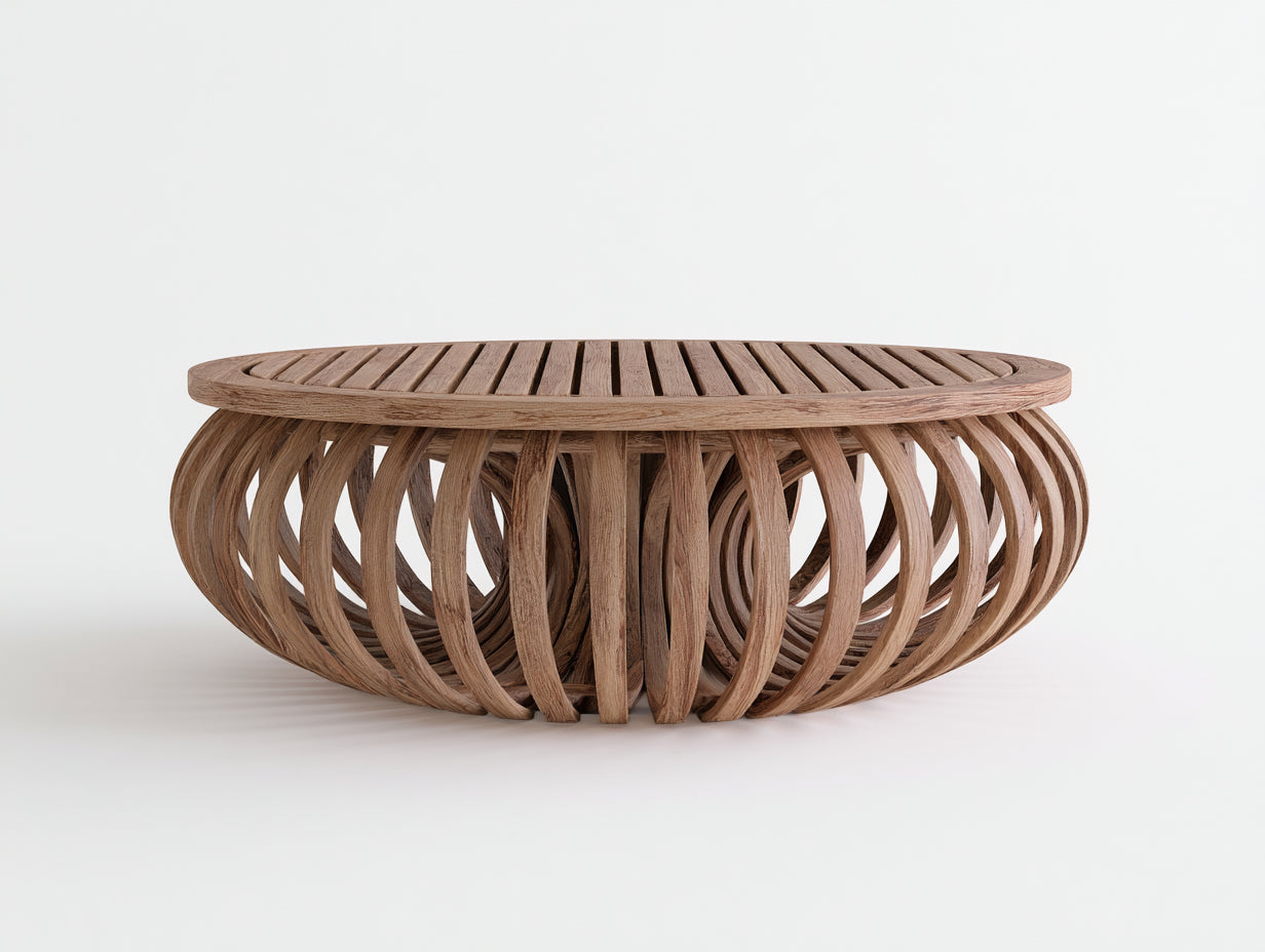Table de jardin-bois-105x105x42 cm-bois naturel-brun clair-style organique