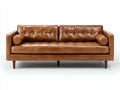 Canapé droit - Cuir synthétique-bois - 216x88x82 cm - Marron miel - Style rétro moderne