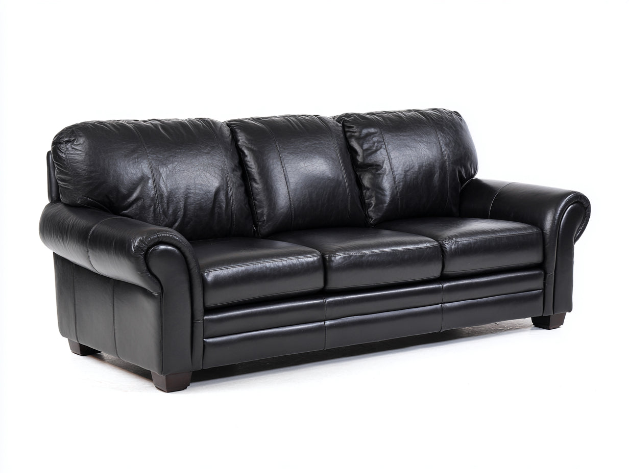 Canapé droit - Cuir synthétique-bois - 206x91x88 cm - Noir - Style classique