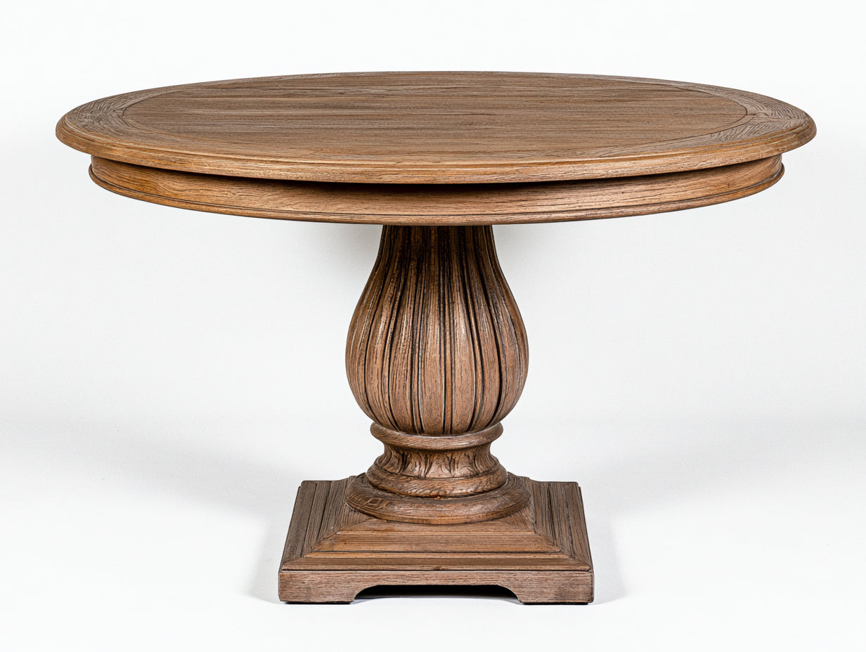 Table de jardin-bois-136x136x76 cm-bois brun-naturel-style classique sculpté